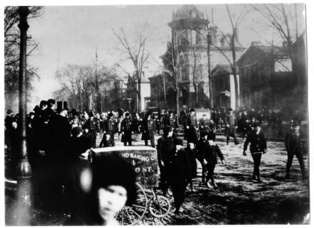 Any ceremonial parade, such as this one on Washington's birthday in 1889, all went down Euclid Avenue.